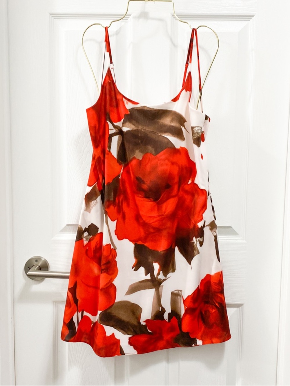 Alice + Olivia Red Floral Print Mini Dress w/ Spaghetti Straps